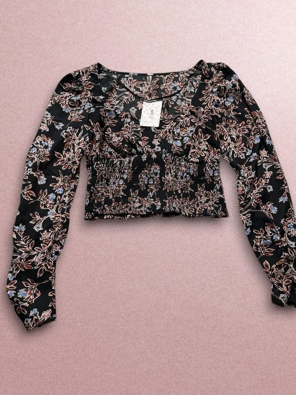 Free People black floral blouse Size Small black